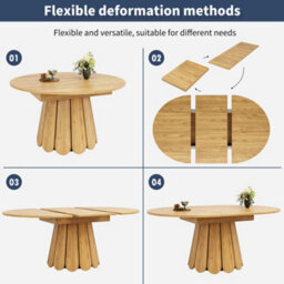 Matteo Extendable Round Dining Table, Natural Wood Effect, 118-158Cm - thumbnail 7