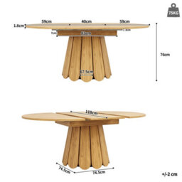 Matteo Extendable Round Dining Table, Natural Wood Effect, 118-158Cm - thumbnail 6