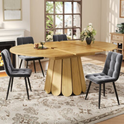 Matteo Extendable Round Dining Table, Natural Wood Effect, 118-158Cm - thumbnail 3