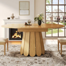 Matteo Extendable Round Dining Table, Natural Wood Effect, 118-158Cm - thumbnail 2