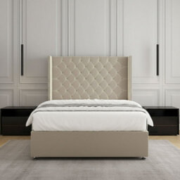 REGIONAL FURNISHINGS Cream Plush Velvet Divan Bed Set Upholstered 54Inch Headboard 2Drawersfootend & Mattress In Double King 4Ft 6Ft Sizes - thumbnail 2