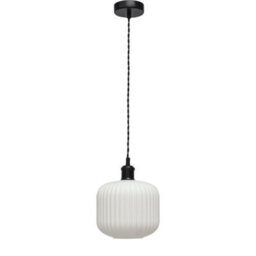 First Choice Lighting Bento - White Ribbed Glass Black Retro Pendant Fitting - thumbnail 1