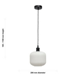 First Choice Lighting Bento - White Ribbed Glass Black Retro Pendant Fitting - thumbnail 5