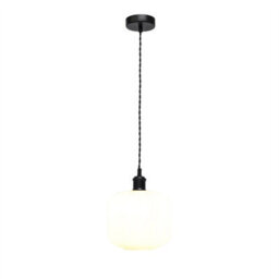 First Choice Lighting Bento - White Ribbed Glass Black Retro Pendant Fitting - thumbnail 2