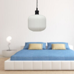 First Choice Lighting Bento - White Ribbed Glass Black Retro Pendant Fitting - thumbnail 3