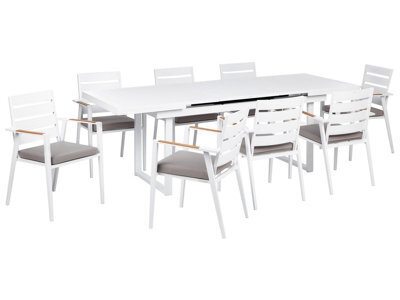 Beliani Garden Dining Set 8 Seater Valcanetto/taviano With Cushions Metal Grey