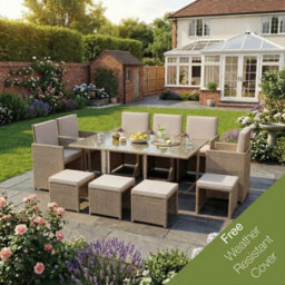 Lassic Garden Vida Cuba Natural 10 Seater Rattan Garden Outdoor Bistro Set With Cover - thumbnail 1