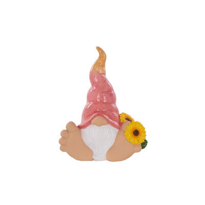 Terrastyle Pink, White, Yellow Resin Bigfoot With Sunflower Garden Ornament (H)28Cm (W)12.5Cm
