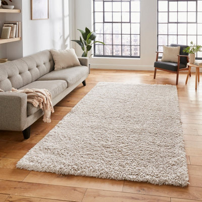 Ivory Plain Modern Shaggy Easy To Clean Rug For Dining Room-120Cm X 170Cm - image 1