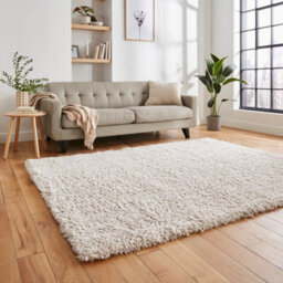 Ivory Plain Modern Shaggy Easy To Clean Rug For Dining Room-120Cm X 170Cm - thumbnail 2