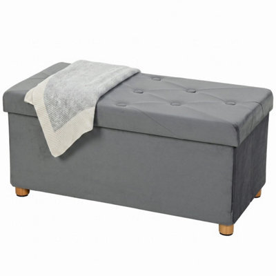 Foldable Ottoman Footrest With Wood Legs, Grey - image 1