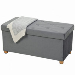 Foldable Ottoman Footrest With Wood Legs, Grey - thumbnail 1