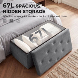 Foldable Ottoman Footrest With Wood Legs, Grey - thumbnail 5
