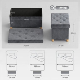Foldable Ottoman Footrest With Wood Legs, Grey - thumbnail 3