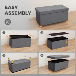 Foldable Ottoman Footrest With Wood Legs, Grey - thumbnail 4