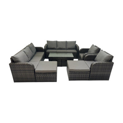 Fimous Rattan Garden Outdoor Furniture Set 3 Seater Sofa Reclining Chair Coffee Table With 4 Footstools Dark Grey Mixed - image 1