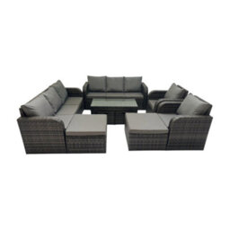 Fimous Rattan Garden Outdoor Furniture Set 3 Seater Sofa Reclining Chair Coffee Table With 4 Footstools Dark Grey Mixed - thumbnail 1