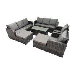 Fimous Rattan Garden Outdoor Furniture Set 3 Seater Sofa Reclining Chair Coffee Table With 4 Footstools Dark Grey Mixed - thumbnail 2