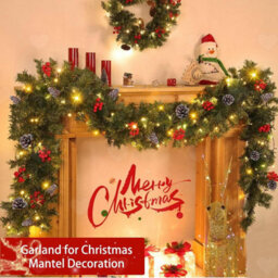 Amorly 9Ft Pre Lit Real Touch Cedar Christmas Garland, 50 Warm Led Lights, Battery Operated Timer 8 Mode With Pinecones Red Berries - thumbnail 4
