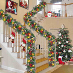 Amorly 9Ft Pre Lit Real Touch Cedar Christmas Garland, 50 Warm Led Lights, Battery Operated Timer 8 Mode With Pinecones Red Berries - thumbnail 7