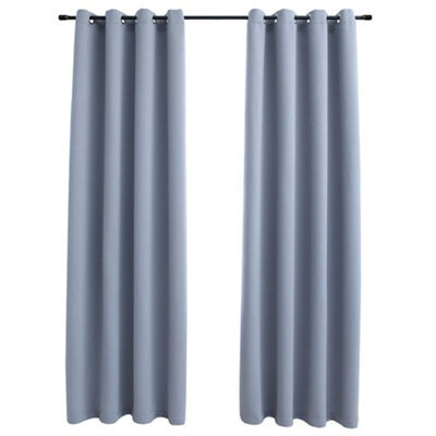 Berkfield Elegant Blackout Curtains With Metal Rings 2 Pcs Grey 140X175 Cm