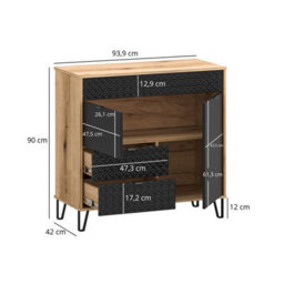 Heze Furniture Bellano 2 Door 2 Drawers Sideboard - Evok Oak / Black - thumbnail 4