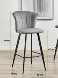Furniturebox Juniper Grey Soft Touch Velvet Fluted Art Deco Bar Stools With Black Legs (Set Of 2) - thumbnail 7