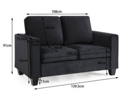 Home Detail Dakota 2 Seater Black Velvet Fabric Sofa - thumbnail 6