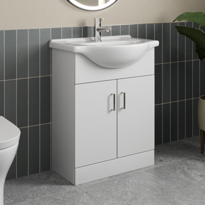 Affine 650mm Freestanding Bathroom Vanity Unit & Basin Single Tap Hole White Gloss - image 1