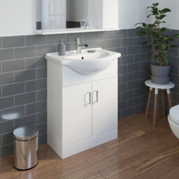 Affine 650mm Freestanding Bathroom Vanity Unit & Basin Single Tap Hole White Gloss - thumbnail 3