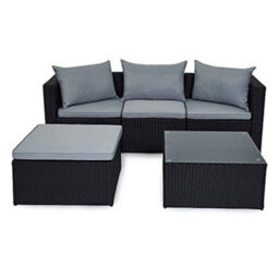 Evre 4 Seat Black Outdoor Rattan Garden Furniture Sofa & Coffee Table - Malaga For Conservatories Patios