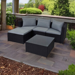 Evre 4 Seat Black Outdoor Rattan Garden Furniture Sofa & Coffee Table - Malaga For Conservatories Patios - thumbnail 3