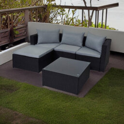 Evre 4 Seat Black Outdoor Rattan Garden Furniture Sofa & Coffee Table - Malaga For Conservatories Patios - thumbnail 2