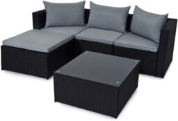 Evre 4 Seat Black Outdoor Rattan Garden Furniture Sofa & Coffee Table - Malaga For Conservatories Patios - thumbnail 7
