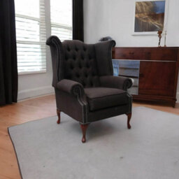 Chesterfield Linen High Back Wing Chair Charles Sandlewood Brown In Queen Anne Style - thumbnail 2