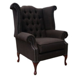 Chesterfield Linen High Back Wing Chair Charles Sandlewood Brown In Queen Anne Style - thumbnail 1