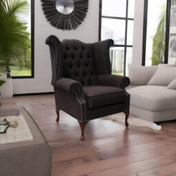 Chesterfield Linen High Back Wing Chair Charles Sandlewood Brown In Queen Anne Style - thumbnail 3