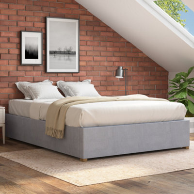 Aspire Upholstered Platform Ottoman Bed Frame Uk Made, Kimiyo Linen Silver, Size Small Double - image 1