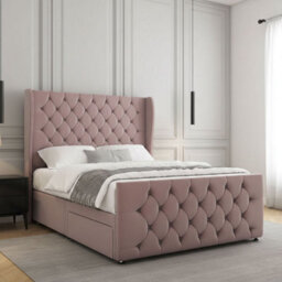 REGIONAL FURNISHINGS Divan Bed Set Pink Plush Velvet With 54 Inch Headboard & Footboard 2Drawersfootend & Mattress In 4Ft 4Ft6 5Ft 6Ft Sizes - thumbnail 3