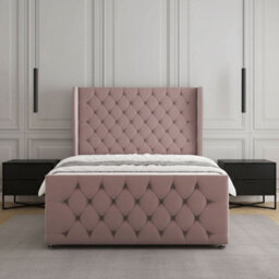 REGIONAL FURNISHINGS Divan Bed Set Pink Plush Velvet With 54 Inch Headboard & Footboard 2Drawersfootend & Mattress In 4Ft 4Ft6 5Ft 6Ft Sizes - thumbnail 2