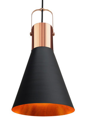 Long Life Lamps Company Retro Industrial Black Metal Ceiling Pendant Light With Gold Finish Inner M0032 - image 1