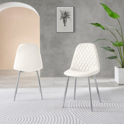 Furniturebox Set Of 2 - Corona Modern Dining Chairs - White Faux Leather Chrome Leg Dining Chairs - Kitchen Dining Room Chairs - thumbnail 3