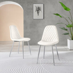 Furniturebox Set Of 2 - Corona Modern Dining Chairs - White Faux Leather Chrome Leg Dining Chairs - Kitchen Dining Room Chairs - thumbnail 2