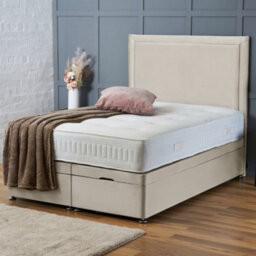 Bsspoke Ottoman Divan Bed Cream Plush With Orthopaedic Mattress And 54Inch Headboard End Lift Up Storage Solid Base In All Sizes - thumbnail 1