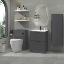 Royal Bathrooms Evora 600mm Graphite Grey Fluted Floor Standing Bathroom Vanity Unit 2 Drawer Cabinet With Ceramic Basin & Matt Black Handles - thumbnail 2