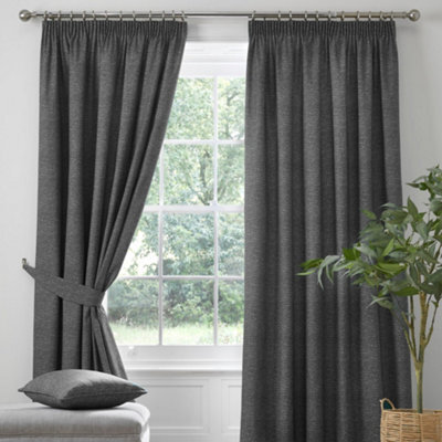 Dreams & Drapes Pembrey Textured Pair Of Charcoal Pencil Pleat Curtains With Tie-Backs - image 1