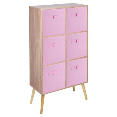 Urbn-Living Urbnliving 90Cm Height 6 Cube Oak Wooden Bookcase With Beech Legs Living Room Light Pink Shelf Storage Drawers - image 1