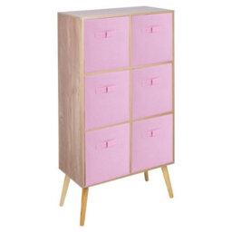 Urbn-Living Urbnliving 90Cm Height 6 Cube Oak Wooden Bookcase With Beech Legs Living Room Light Pink Shelf Storage Drawers