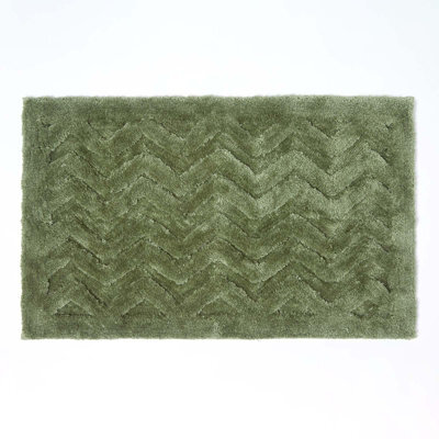Homescapes Chevron Pattern Thick Sage Green Bathmat - image 1