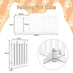 Costway 3-Panel Folding Dog Gate W/ 2 Removable Feet Freestanding Pet Safety Fence Barrier - thumbnail 2